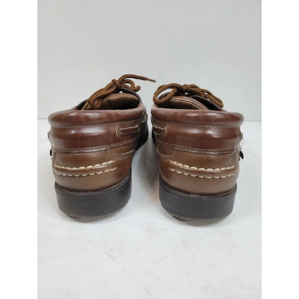 Dockmates Men's Boat Shoes Brown Leather Moc Toe Lace Up Casual Deck Shoe Size 7